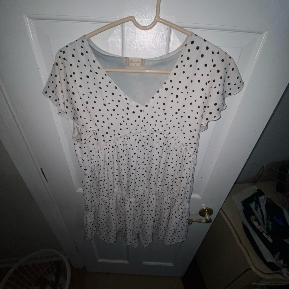 Altard state white ruffle sleeve polka dot dress
